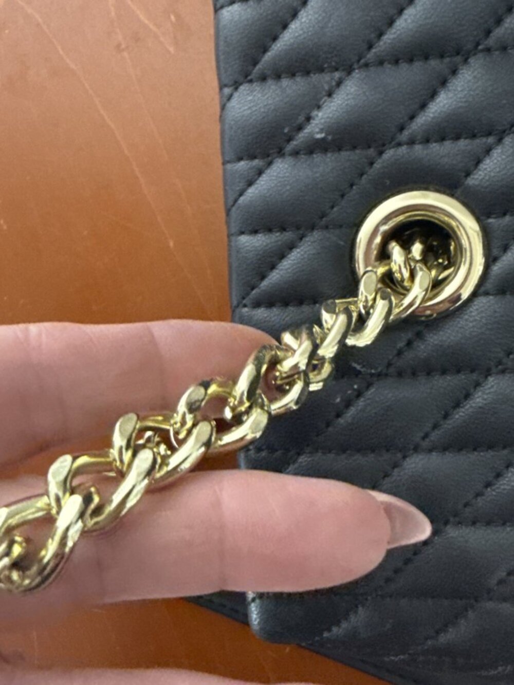 KARL LAGERFELD Paris Womens Karolina Tote Bag Black/Gold Chain Quilted Logo Nice - Picture 16 of 16